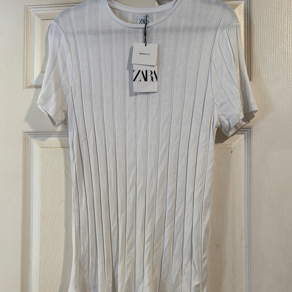Zara White Ribbed T-Shirt